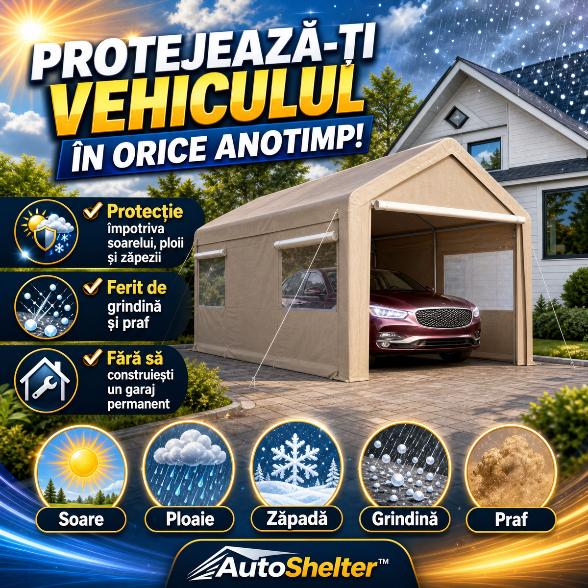 Garaj Portabil Cu Montaj Rapid – AutoShelter™
